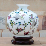 景德镇陶瓷器古典粉彩陶瓷花瓶家居工艺品客厅装饰品摆件插花花器 夜光 带底座