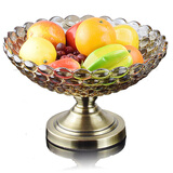 贝鲁斯 欧式水果盘客厅家居装饰品四件套水晶玻璃糖果罐烟灰缸花瓶 古铜色底座果盘