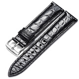 智盛（ZHISHENG）鳄鱼皮表带代用浪琴名匠卡地亚积家欧米茄真力时手表带真皮男女士 针扣银扣黑皮 20mm