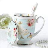青麦 时尚下午茶红茶奶茶杯咖啡杯马克杯带盖勺 创意陶瓷杯欧式水杯