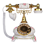 金顺迪皇冠 仿古电话机 欧式复古家用办公座机田园旋转客厅卧室座机 金白色旋转(接电话线)