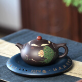 名壶秋月 宜兴紫砂壶原矿老紫泥名家纯全手工茶壶功夫泡茶壶茶具悟道西施 荷花刻绘送2杯