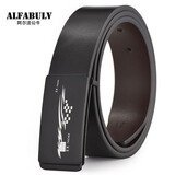 阿尔法公牛 男士皮带真皮牛皮腰带平滑扣扳扣裤带男滑扣皮带
