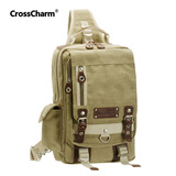 DEVICE日本品牌男包帆布胸包男日韩休闲单肩斜挎包包帆布背包大容量潮款 米色