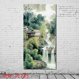 居梦坞 新中式装饰餐厅挂画饭店玄关风景水彩山水画手绘墙贴画3D TE755 40*80cm大幅海报