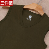 3件装 男士背心纯棉宽肩无袖打底汗衫青年白色V领坎肩坎袖运动全棉t恤短袖内穿男 V领（军绿+白色+黑色） M/165