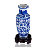 泰浦瓯 景德镇陶瓷器 仿古青花瓷小花瓶花插中式家居装饰酒柜客厅电视柜台面工艺品摆件 爆竹瓶 带底座