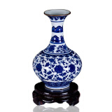 泰浦瓯 景德镇陶瓷器 仿古青花瓷小花瓶花插中式家居装饰酒柜客厅电视柜台面工艺品摆件 竹节瓶 带底座