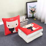 温伦棉麻抱枕被子两用办公室午睡被靠枕床头抱枕靠垫空调被汽车被靠背小被子卡通两用抱枕轻薄被舒适被 黑白猫咪 45cm*45cm展开110*160