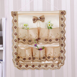 温恋欧式蕾丝多层收纳袋挂袋壁挂门后布艺挂式收纳袋墙上储物袋 黄色二层五兜