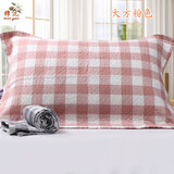 棉沅 纱布枕巾棉加厚加大一对装50*75厘米田园情侣婚庆酒店宾馆 大方粉色两条装 75cm*50cm