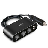 沿途一拖三点烟器 插座汽车带usb多功能车充一拖二插头车载充电器 【升级自恢复】3孔电压监测黑