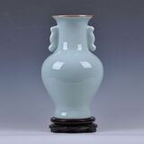 九藏尊品景德镇陶瓷器仿古花瓶影青釉官窑裂纹客厅家居装饰工艺品摆件 影釉双耳鱼尾瓶（高30㎝宽18㎝）