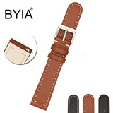 适配Withings手表软超薄男士牛皮手表带防水Activite steel3 Pop HR真皮表带 棕色白线 18mm