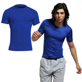 运动紧身衣男健身服高弹力紧身服PRO压缩短袖T恤 篮球跑步训练服 男士纯色轻薄透气半袖多色 深蓝色 L适合175-180CM70-80KG