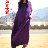如素慢衣女装文艺复古中式民族风连衣裙收腰背心长袍11753 黛紫色 均码