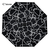 C'mon凌乱 遮阳防晒伞防紫外线晴雨伞两用创意三折叠小黑胶太阳伞女 凌乱外黑胶