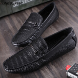 羚步 豆豆鞋男真皮春夏季社会青年懒人鞋商务休闲皮鞋乐福男鞋 黑色 41