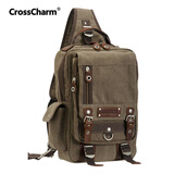 DEVICE日本品牌男包帆布胸包男日韩休闲单肩斜挎包包帆布背包大容量潮款 棕色