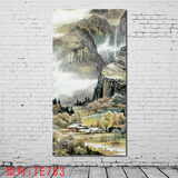 居梦坞 新中式装饰餐厅挂画饭店玄关风景水彩山水画手绘墙贴画3D TE753 40*80cm大幅海报