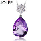 JOLEE项链S925银吊坠时尚简约天然紫水晶彩宝项坠送女生母亲节礼物