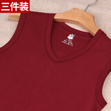 3件装 男士背心纯棉宽肩无袖打底汗衫青年白色V领坎肩坎袖运动全棉t恤短袖内穿男 V领（酒红+黑色+麻灰） XL/175