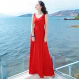 西子美丽心情夏季女装裙子红色无袖雪纺连衣裙波西米亚长裙海边度假沙滩裙 红色XZ16A215 M