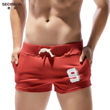 seobean希宾男士运动短裤男宽松休闲三分裤棉质吸汗透气马拉松跑步裤青年健身训练深蹲短裤潮款 红色 L