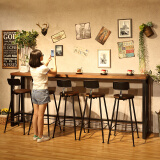 润亚（Runya） 美式复古靠墙吧台桌椅 休闲咖啡厅酒吧餐椅组合 实木吧台桌高脚凳子椅子 单桌160*40*105厚度5cm