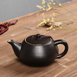 瓷牌茗茶具黑陶茶壶陶瓷功夫茶具泡茶壶过滤侧把防烫黑禅风粗陶普洱红茶单壶 【黑陶螺纹】茶壶