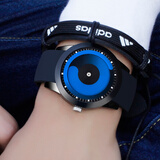 学生手表男孩韩版简约潮流初中石英男表创意个性酷炫腕男士picto手表防水青少年电子表漩涡概念手表 黑色蓝显