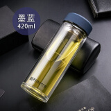 富光 玻璃杯 男女士车载商务办公泡茶水杯加厚杯底G1416系列 双层420ml墨兰有滤网 杯套杯刷