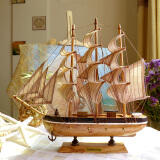 室内（Snnei）仿真木质帆船模型摆件 一帆风顺小木船装饰 生日礼物毕业纪念品 香槟色帆船33cm成品 无需拼装