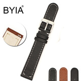 适配Withings手表软超薄男士牛皮手表带防水Activite steel3 Pop HR真皮表带 黑色白线 18mm