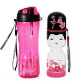 乐扣乐扣 夏季塑料水杯 便携男女学生运动水杯 手提喝水杯 带挂绳 粉色650+女娃娃杯