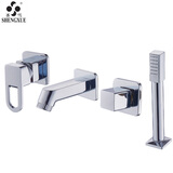 圣雪 分体式入墙面盆龙头 浴室柜抽拉式暗装铜冷热洗脸盆伸缩水龙头 A款四件套