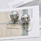 九壹银庄黑珍珠耳坠 日韩925银气质女短款时尚甜美优雅耳饰品 灰色款