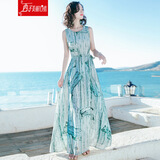 西子美丽心情2024春夏新款女装修身圆领无袖雪纺连衣裙仙女长裙海边度假沙滩裙 图片色XZ17A614 S