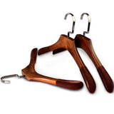 四喜实木衣架男女款衣服挂复古色服装店宽肩植绒防滑木质衣撑扁钩衣挂 5605男4支