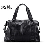 北狐羊皮大容量旅行包男手提行李包短途出差包运动健身行李袋男包潮bl 黑色