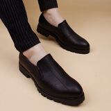 YDL.LAORT秋季韩版休闲皮鞋 男士商务鞋子美发师 男鞋厚底鞋做旧复古鳄鱼纹 套脚1687黑内增高 39