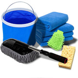 米多多洗车套装洗车工具 毛巾 洗车海绵 汽车掸子 水桶 拖把 洗车刷洗车配件 洗车拖把 套餐三(2小毛巾+1海绵+1手套+蜡把+水桶1