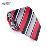 雅西欧 领带男商务正装7cm条纹英伦韩版职业工作男士结婚礼盒装 商务7cm红黑宽间条纹