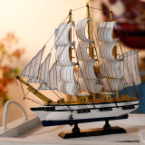 室内（Snnei）仿真木质帆船模型摆件 一帆风顺小木船装饰 生日礼物毕业纪念品 蓝白色帆船33cm成品 无需拼装