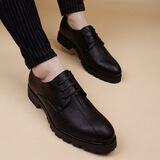 YDL.LAORT秋季韩版休闲皮鞋 男士商务鞋子美发师 男鞋厚底鞋做旧复古鳄鱼纹 系带1688黑内增高 40