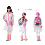 蘇動苏动儿童雨衣学生雨衣男女学生书包雨批书包雨披户外旅行徒步雨衣 粉波点带背包位 XL码身高130cm至150cm