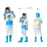 蘇動苏动儿童雨衣学生雨衣男女学生书包雨批书包雨披户外旅行徒步雨衣 白蓝波点带背包位 XL码身高130cm至150cm