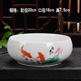 裕轩堂 水仙花盆无孔铜钱草盆碗莲盆茶洗睡莲水培植物多肉陶瓷花盆批发 桔红色-咏荷鱼趣 大