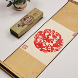 燕云州中国风手工剪纸工艺品丝绸画轴礼盒装送老外的中国特色礼物小礼品 喜上梅梢