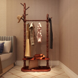卡拉圣帝欧式实木衣帽架双层落地卧室挂衣架客厅创意木衣架 红棕色【宽80厘米】